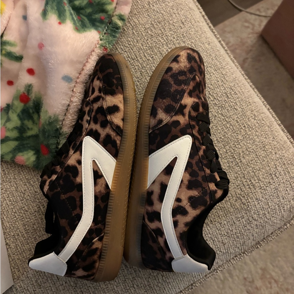 Leopard Print Women's Sneakers with White Accents - Picture 3 of 4